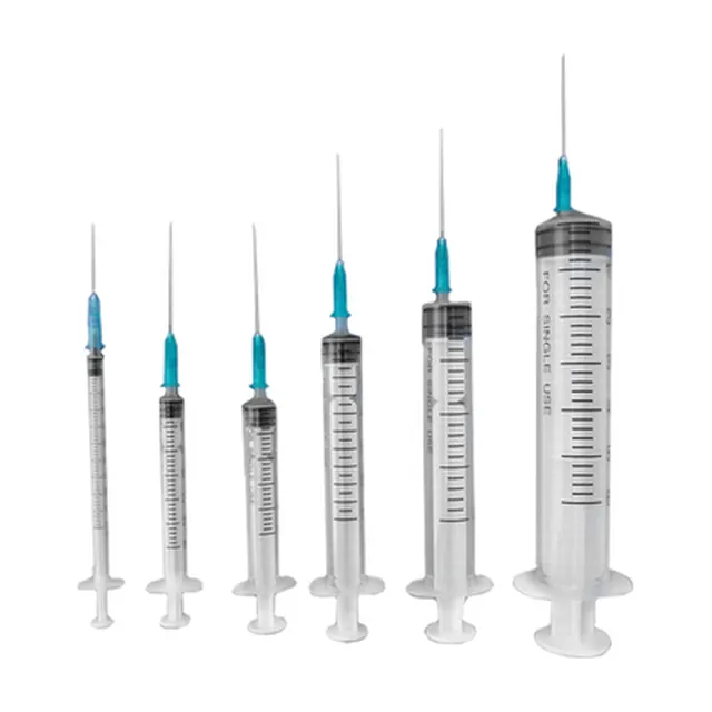 Standard hypodermic syringes in six sizes
